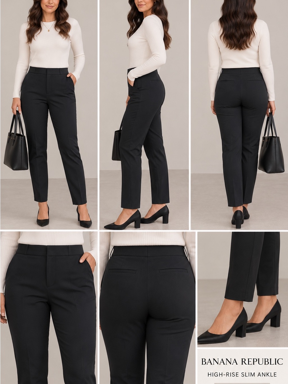 Banana Republic Black High-Rise Slim Ankle Pants - Tailored Fit